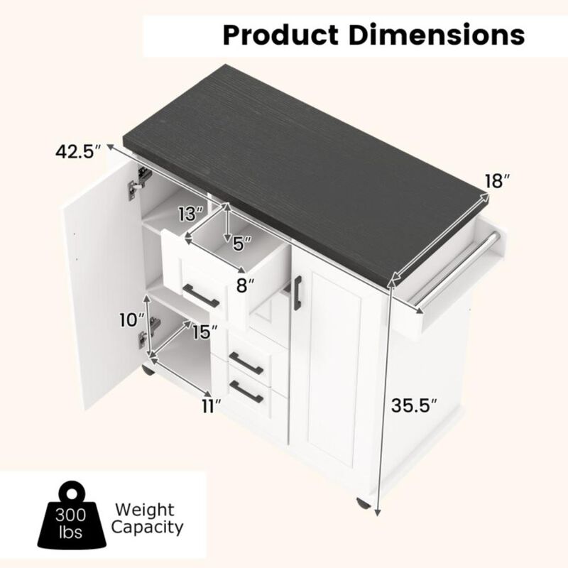 Hivvago Rolling Kitchen Island Cart on Wheels with Storage Cabinets