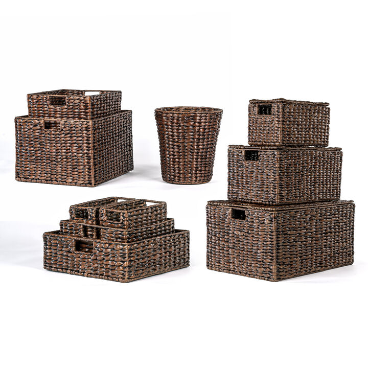 Traditional Assorted Hand-Woven Hyacinth/Iron Baskets, Natural (Set of 10)