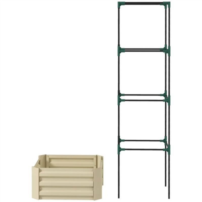 Galvanized Open Bottom Raised Garden Bed Planter with Tomato Cage Trellis