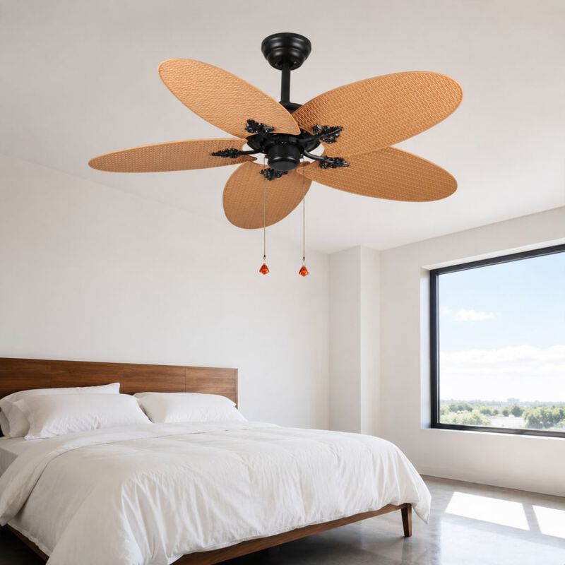 ELEMENT ACE 52 Inch Tropical Indoor Outdoor Ceiling Fan with 5 Palm Leaf Blades, Pull Chain Control, Dual Mount Options, No Light Design Ideal for Patios Bedrooms Living Areas image number 1