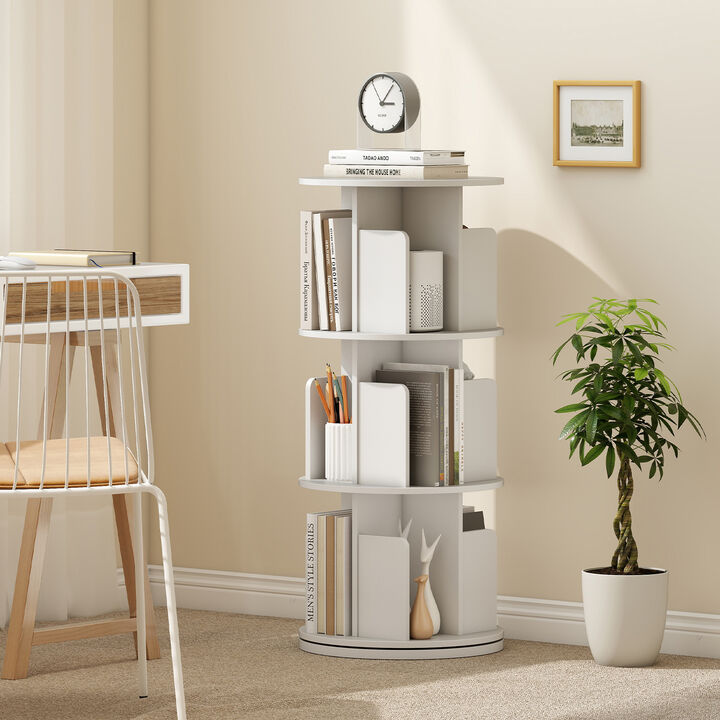 3 Tier 360 Degree Rotating Bookshelf with Dividers and Anti Falling Baffles