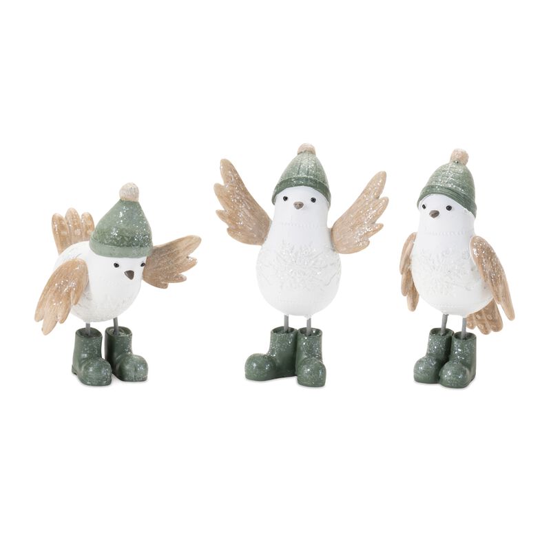 Set of 6 Winter Birds with Snowboots – Festive Figurines for Christmas Tabletop, Tiered Tray, or Holiday Decor