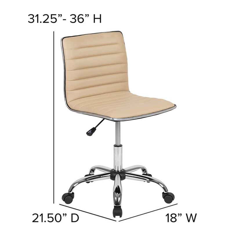 Alan Low Back Designer Armless Ribbed Swivel Task Office Chair image number 7