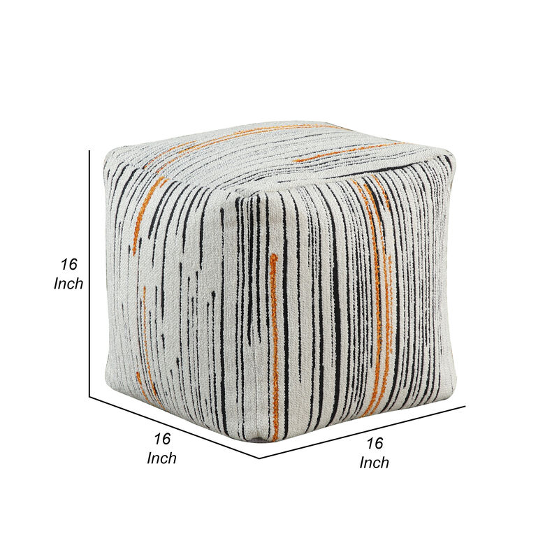 Modern Pouf Ottoman, Multicolor Vertical Striped Jacquard, 16 Inch
