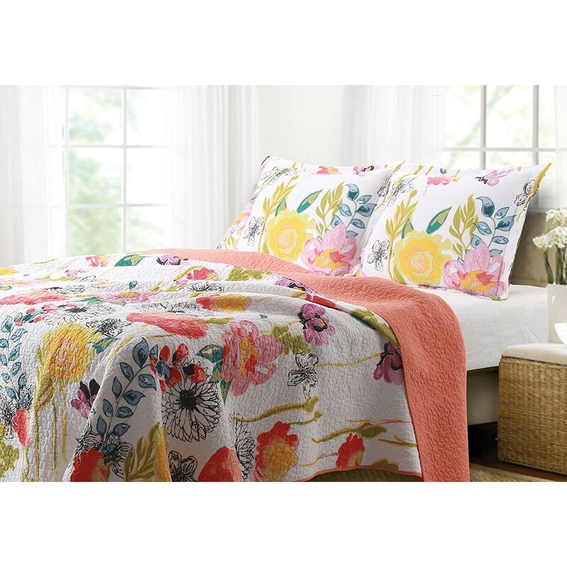 Hivvago Full / Queen Cotton Quilt Set Multi-Color Floral Pattern
