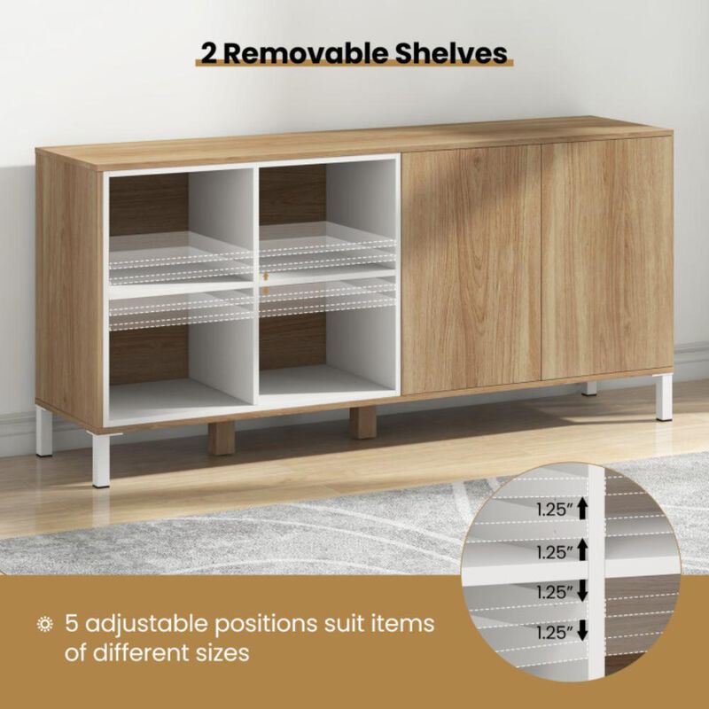 Hivvago 63 Inches Buffet Sideboard with 4 Compartments and Push-to-Open Cabinet