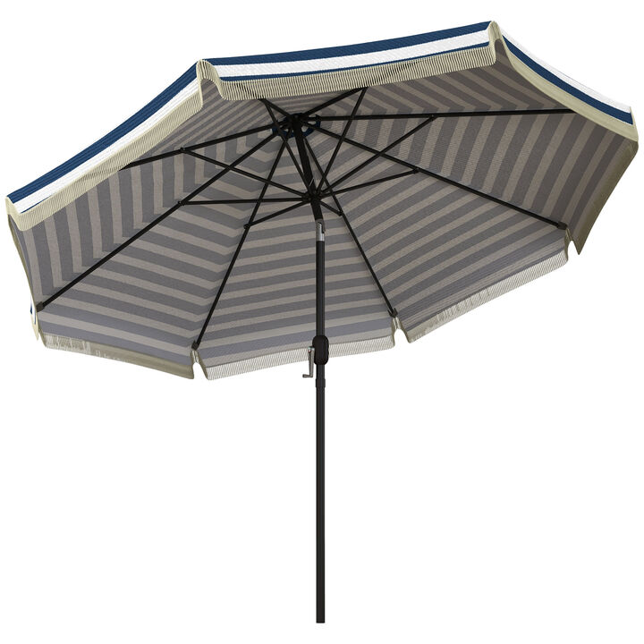 Outsunny 9ft Patio Umbrella with Tilt, Ruffled Outdoor Umbrella, Dark Blue