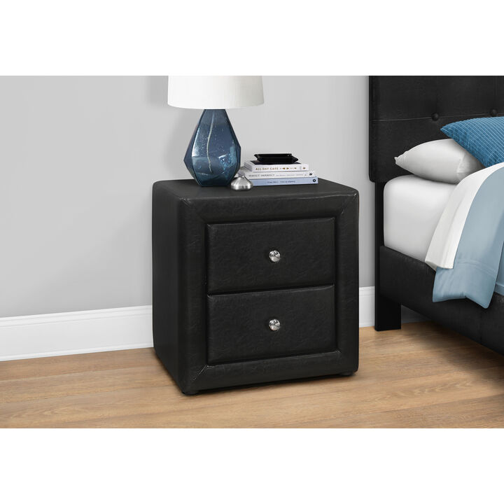 Monarch Specialties I 5603 Bedroom Accent, Nightstand, End, Side, Lamp, Storage Drawer, Bedroom, Upholstered, Pu Leather Look, Black, Transitional