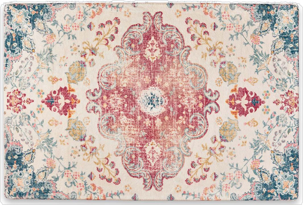 HomeRoots Medallion Distressed Washable Area Rug