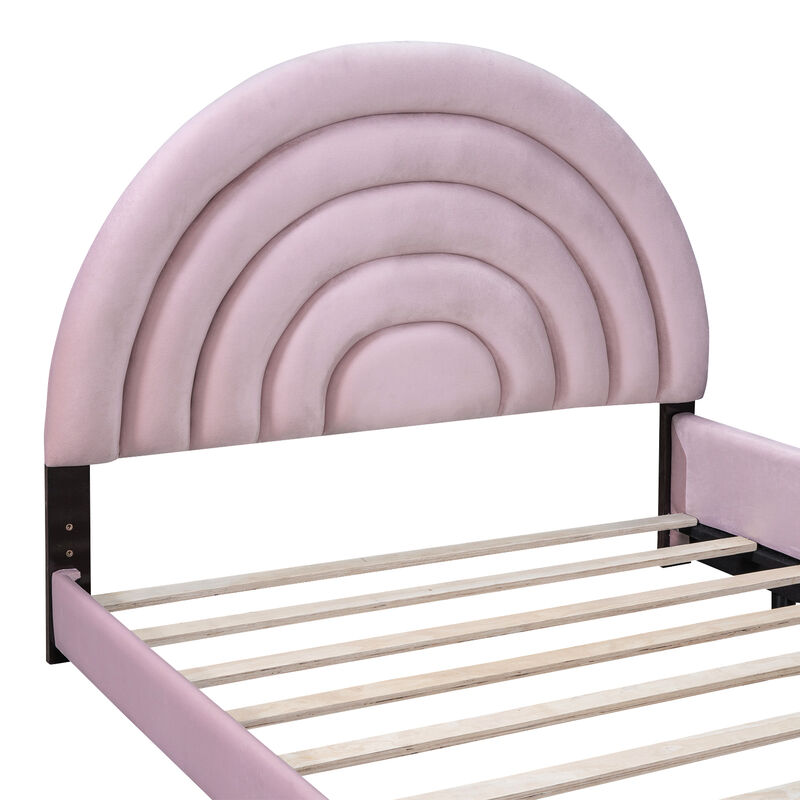 Merax Upholstered Platform Bed Set with Semicircular Headboard