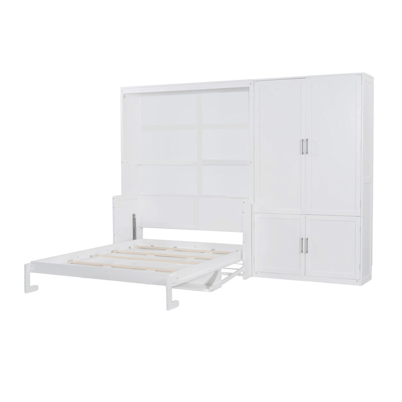 Whisen Modern Design Queen Size Murphy Bed, Folded into a Cabinet with Closet