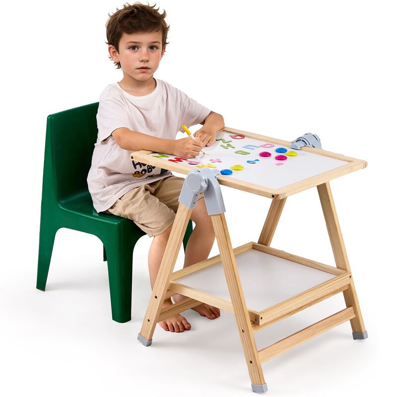 2-in-1 Wooden Kids Art Easel Double-Sided Magnetic Whiteboard & Chalkboard Adjustable Stand image number 7