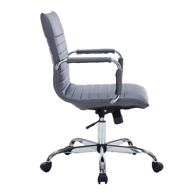 LeisureMod Harris Ergonomic Office Chair, Leather Upholstery with Adjustable Height, Lumbar Support, Swivel and Chrome Base for Home or Office
