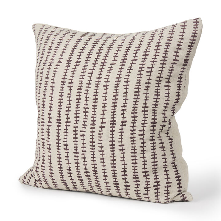 HomeRoots 22" Beige And Merlot Striped Linen Throw Pillow Cover with Embroidery