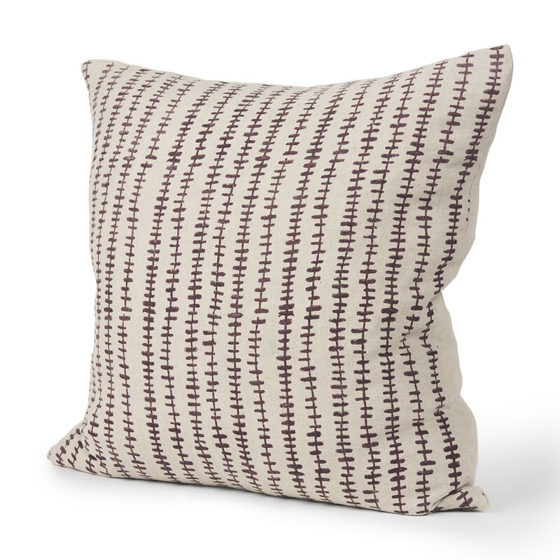 HomeRoots 22" Beige And Merlot Striped Linen Throw Pillow Cover with Embroidery image number 0
