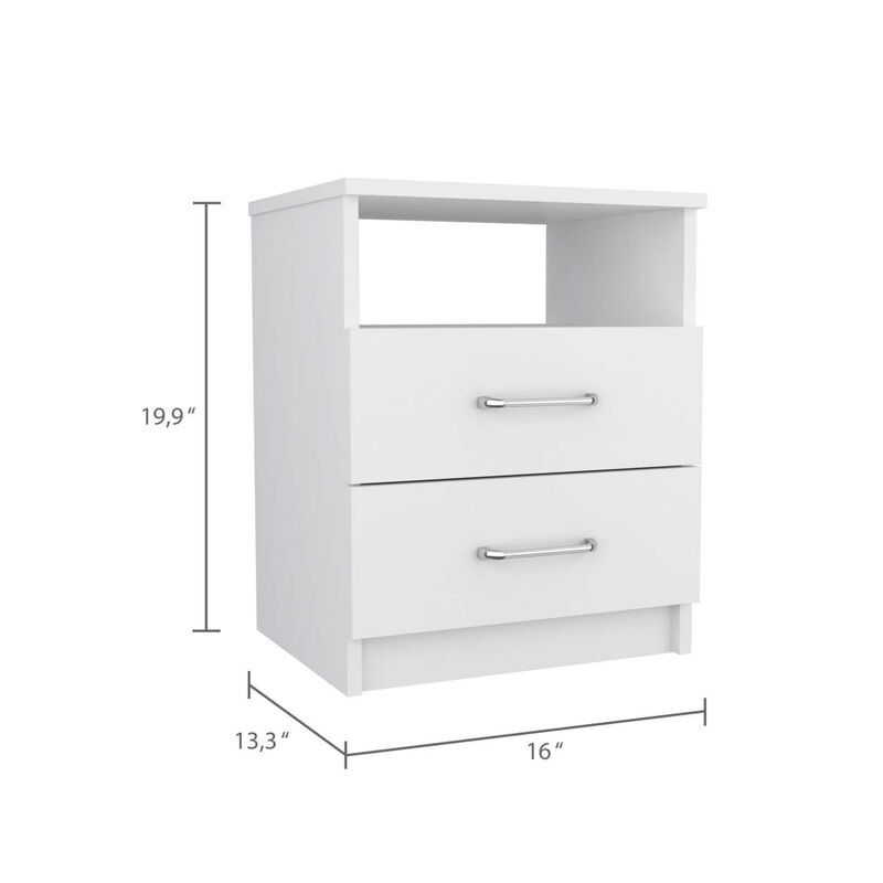 Streamdale Napoles Nightstand, Superior Top, Two Drawers, One Shelf - White