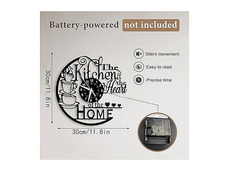 12 Inch Kitchen Wall Clock Vinyl Record Style Heart Silent Non Ticking Battery image number 2