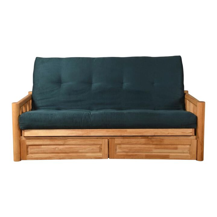 Lodge Frame-Natural Finish-Suede Navy Mattress-Storage Drawers