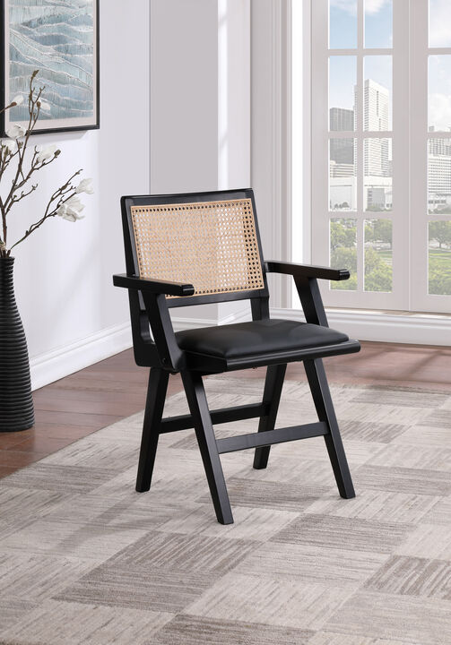 Meridian Furniture Abby Black Vegan Leather Dining Arm Chair, Set of 2