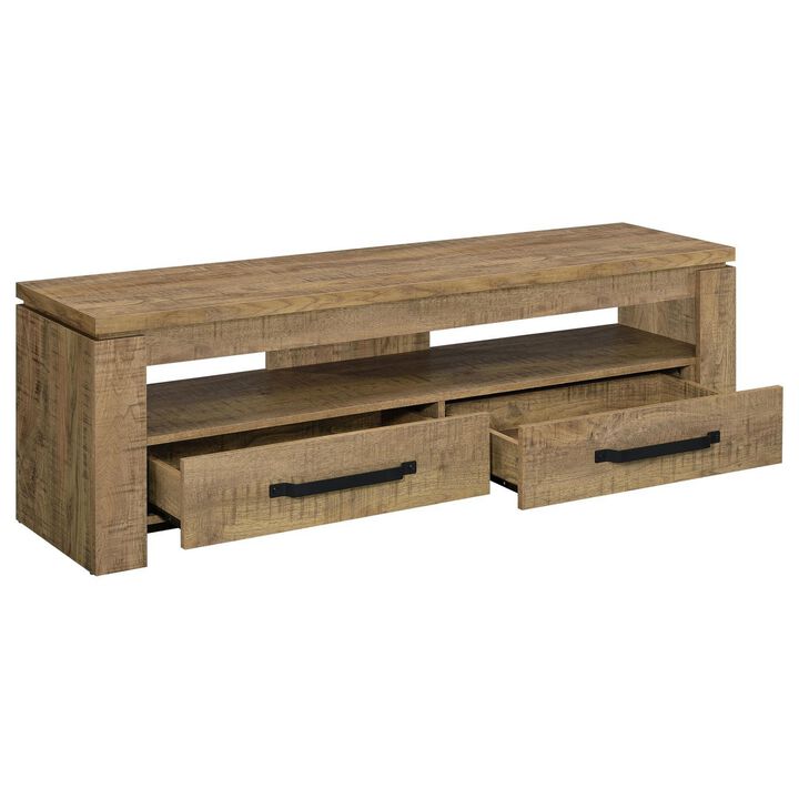 59 Inch TV Media Entertainment Console with 2 Drawers, Warm Wood Brown - Benzara