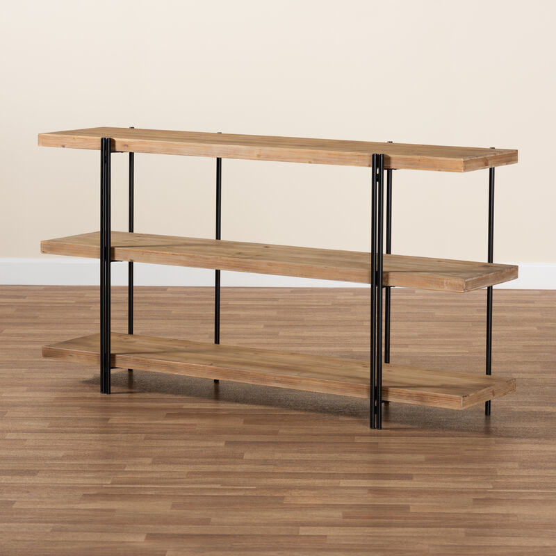 Baxton Studio Tarah Natural Brown Finished Wood And Black Finished Metal Console Table