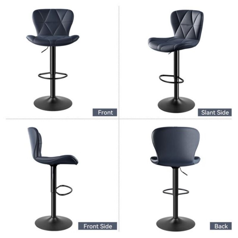 Faux Leather Swivel Bar Stools Set of 2, Adjustable Counter Height Kitchen Chairs, Iron Frame High Backrest 360&deg; Barstools for Kitchen Counter, Outdoor image number 3