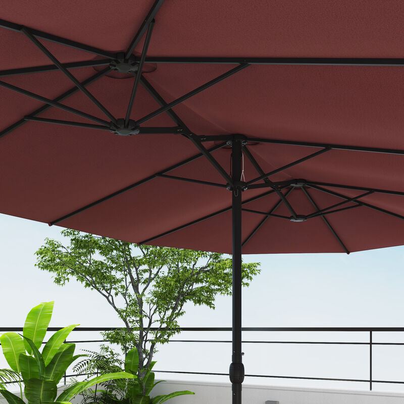 FUFU&GAGA Double-Head Patio Umbrella with Sandbag Base Crank Lift and Polyester Canopy 15ft x 9ft x 8ft Wine Red image number 4
