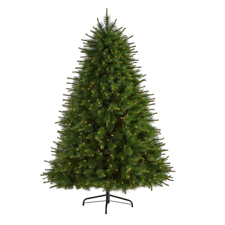Nearly Natural New England Pine Artificial Christmas Tree with Clear Lights and Bendable Branches