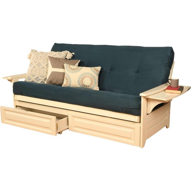 Phoenix Frame-Antique White Finish-Suede Navy Mattress-Storage Drawers