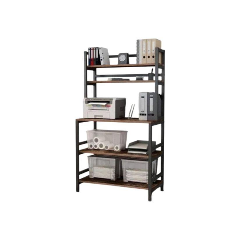 Hivvago Industrial Modern Kitchen Bakers Rack Brown Woodgrain Sturdy Metal Frame