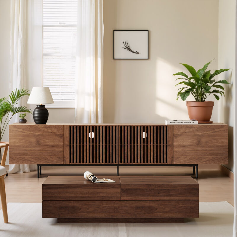 TV Stand with 4 Doors,Walnut 70.87"