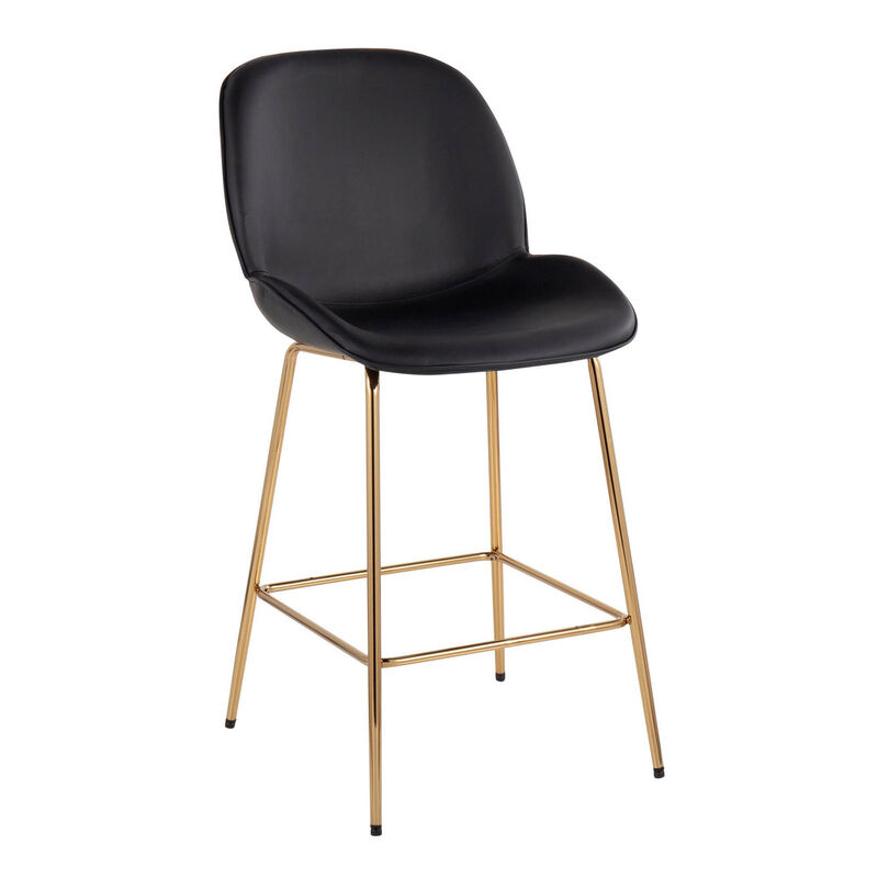 Lumisource Diva Contemporary/Glam Counter Stool in Gold Steel and Black Faux Leather - Set of 2