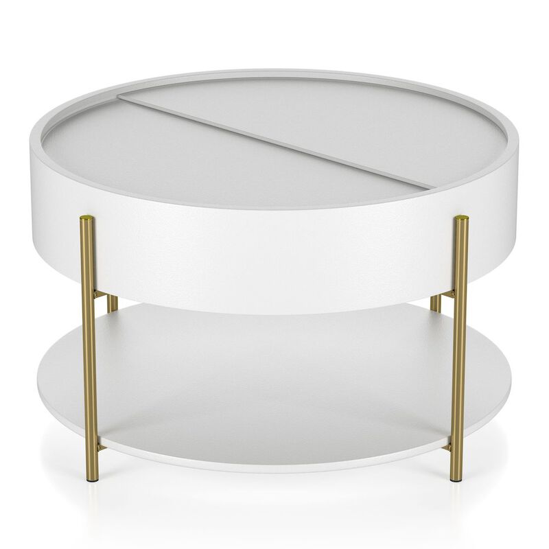 ENITIAL STAR Haft Wood Coffee Table with Hidden Storage in White