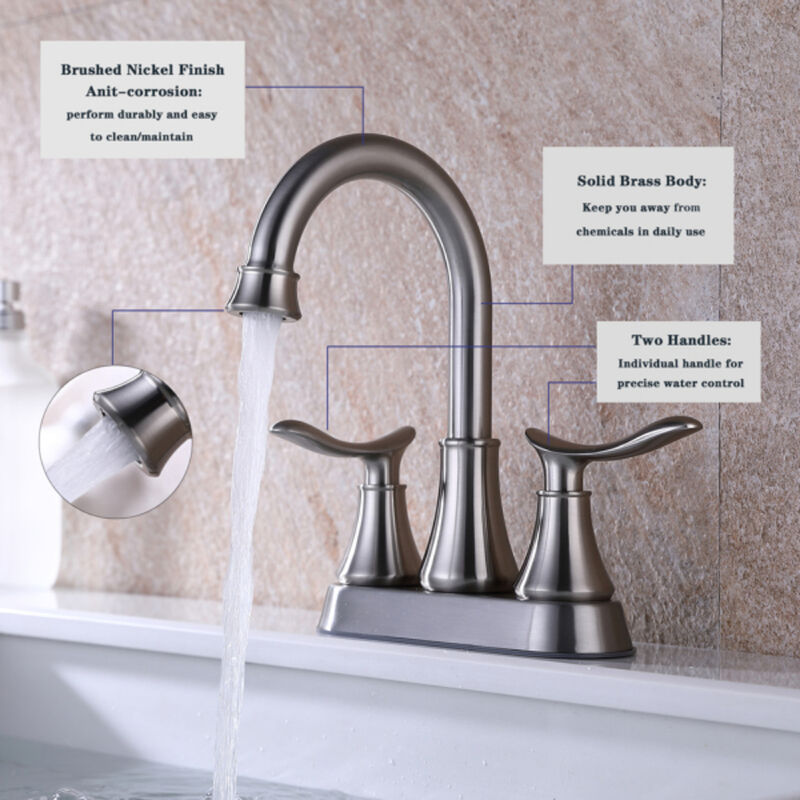 Modern 2-Handle Bathroom Faucet, Vanity Sink Tap with Pop-Up Drain & Hoses