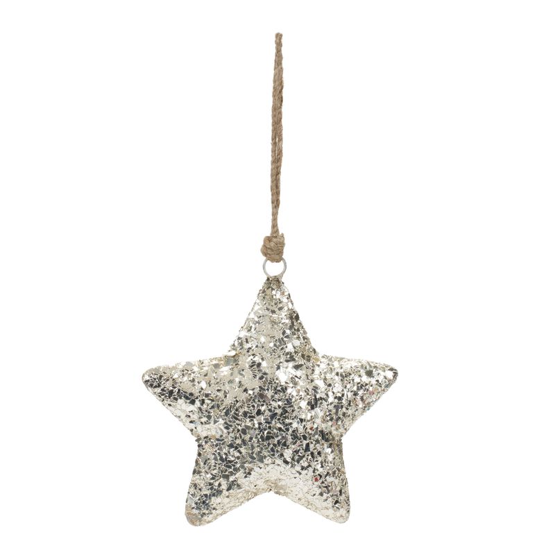 Set of 4 Mosaic Metal Star Ornaments – Intricate Star Ornaments with a Mosaic Finish for Holiday and Seasonal Decor