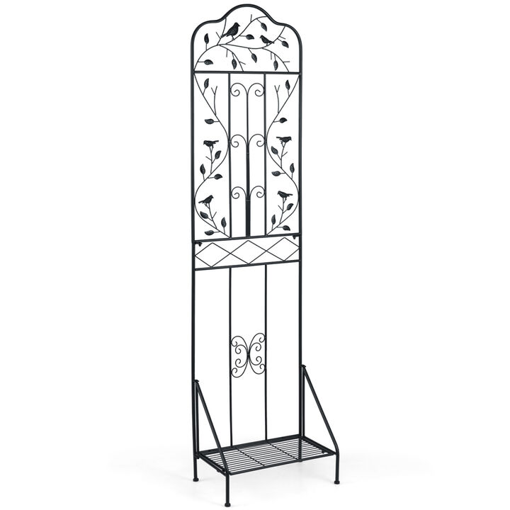 75 x 20 Inch Outdoor Metal Garden Trellis with Foldable Bottom Shelf