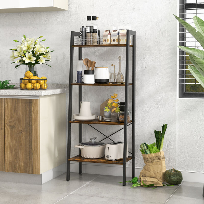 4-Tier Bookshelf with Metal Frame and Adjustable Foot Pads