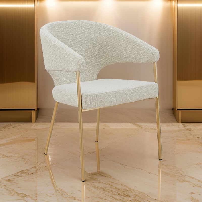 Cid Kasa 23 Inch Dining Chair, Light Gray Polyester, Brass Stainless Steel - Benzara image number 1