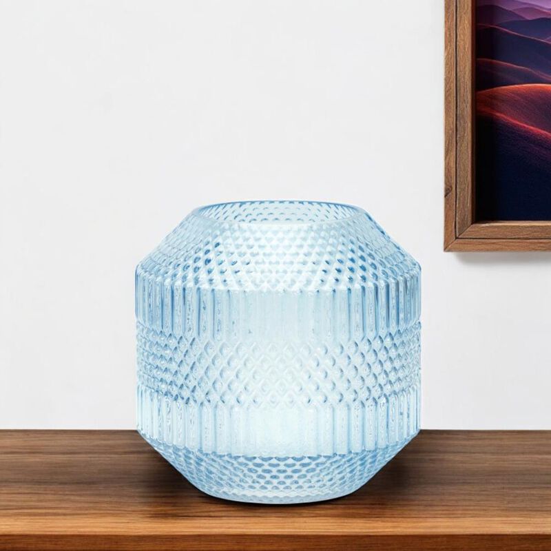 Hivvago 8 Inch Pale Blue Geometric Cylinder Glass Table Vase