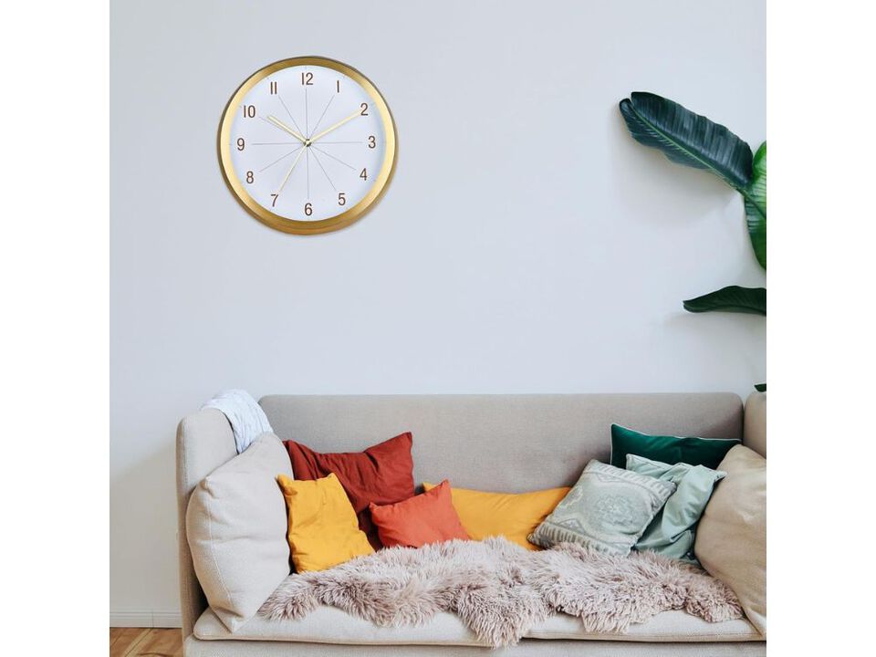 12 Inch Modern Wall Clock Silent Non-Ticking Battery Operated Aluminum for Bedroom Kitchen Living Room Easy to Read Gold Decor