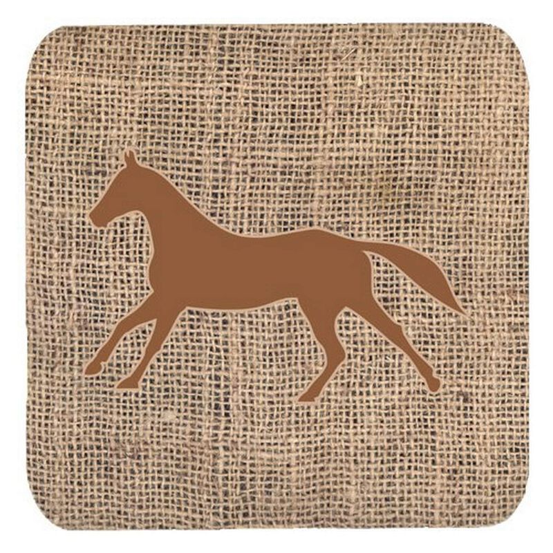 Caroline's Treasures BB1003-BL-BN-FC Horse Burlap and Brown Foam Coasters (Set of 4), 3.5 H x 3.5 W, Multicolor