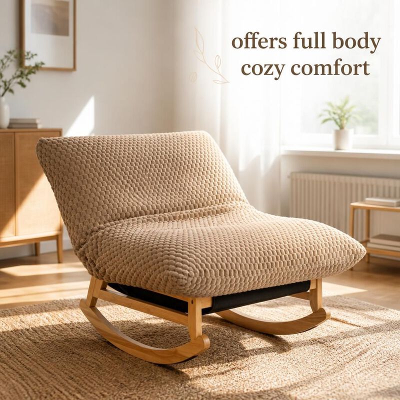 GOODSILO Armless Bean Bag Rocking Chair with Solid Wood Frame, Casual Single Lazy Sofa with Backrest for Living Room and Bedroom Seating image number 4