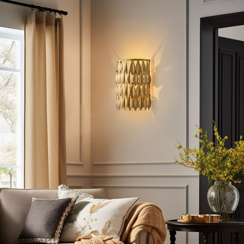 7" 1-Light Bohemian Antique Gold Metal Leaf Sconces for Bedroom, Hallway or Entryway image number 3