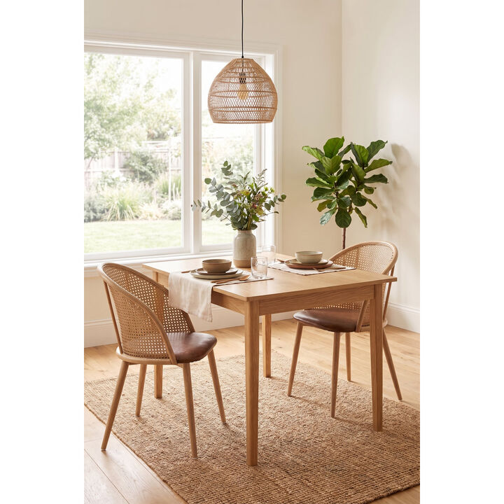 Bauhaus Rattan Accent Chair With Pu Leather Seat &ndash; Modern Metal Frame Side Chair 2PC Set