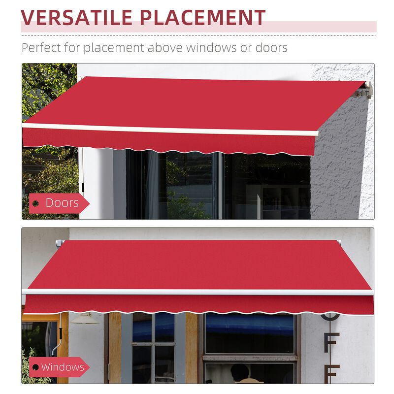 12' x 10' Manual Retractable Awning Outdoor Sunshade Shelter for Patio, Balcony, Yard, with Adjustable & Versatile Design, Wine Red