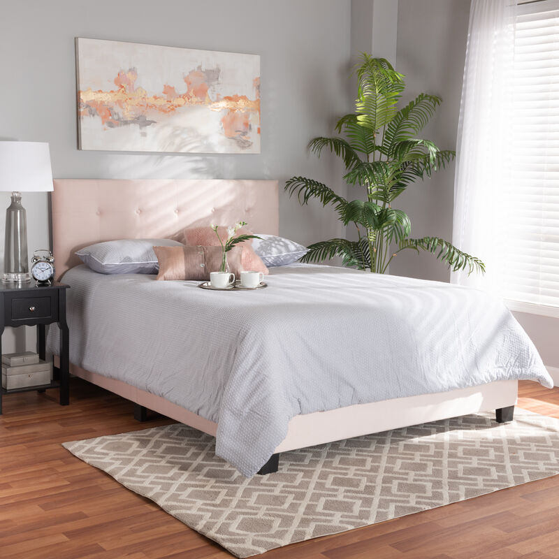 Baxton Studio Caprice Glam Navy Velvet Fabric Upholstered Queen Size Panel Bed image number 1