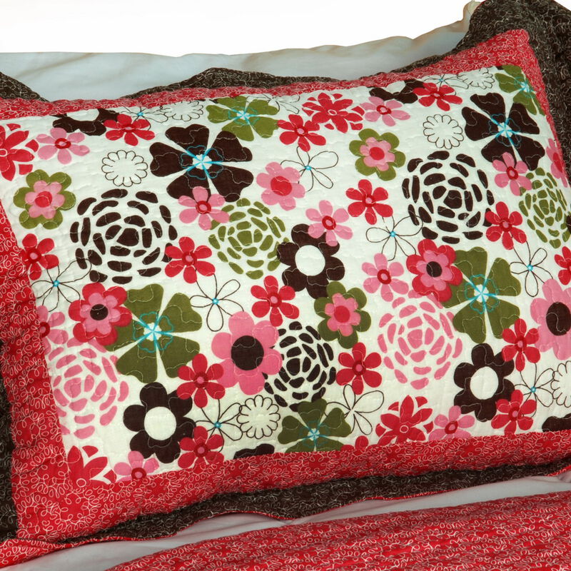 Vermicelli Quilted Cotton Floral Printed Quilt Set Queen Size Candy Floral Design Set image number 4
