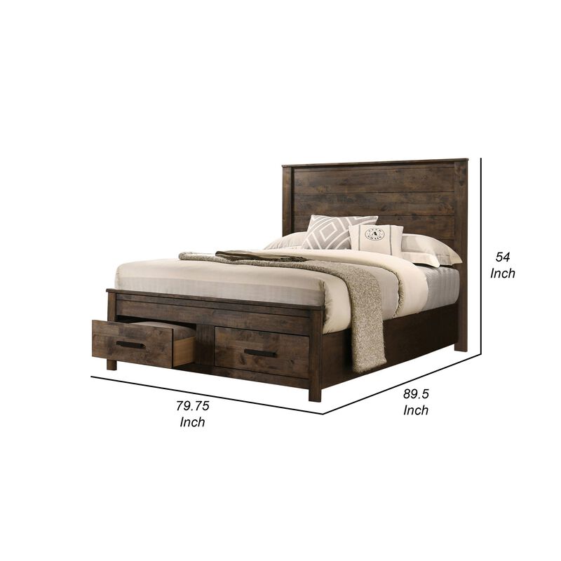 Frio California King Storage Bed, 2 Drawers, Low Platform, Rustic Brown - Benzara