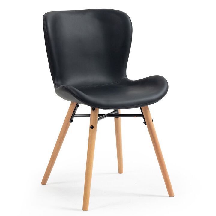 Glamour Home Set of 2 Banks Black Faux Leather Dining Chair with Wood Legs
