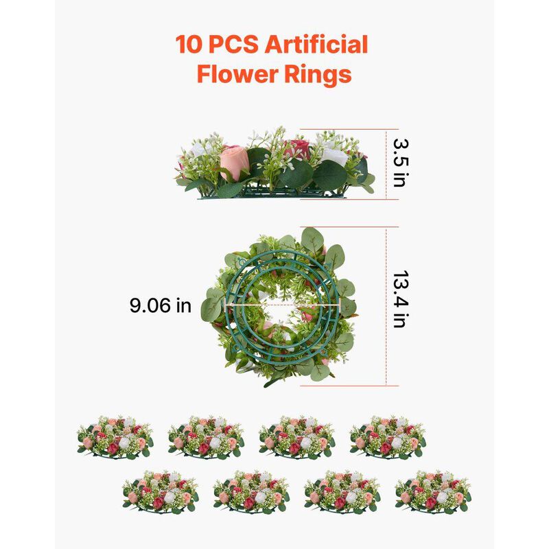 10 Pack Faux Rose Wreaths with Pink and White Flowers for Wedding, Party & Home Table Decor image number 2